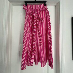 Boden Kiera Pink White Stripe A Line Cotton Midi Skirt With Tie Belt